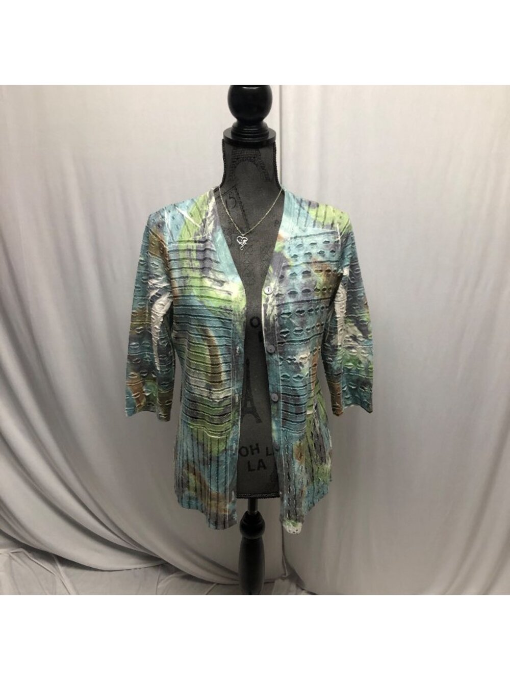 Cubism Los Angeles Cardigan Womens Large Lightweight Lagenlook Burnout Artsy